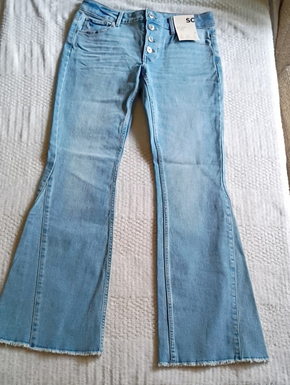 NWT Women's Light Blue High-Rise Button-Fly Flare Jeans By- SO